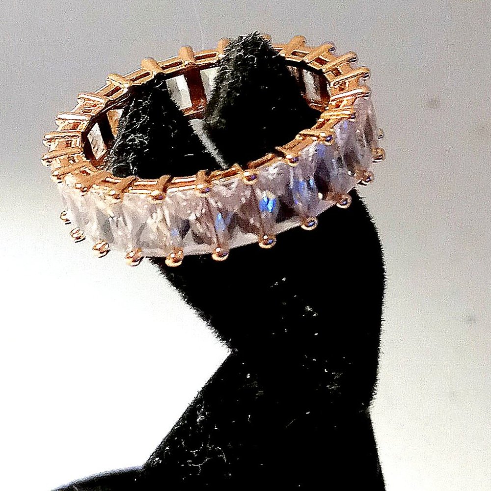 Elegant Wedding Gold Plated Copper Engagement Princess Cut Emerald CZ Ring 9